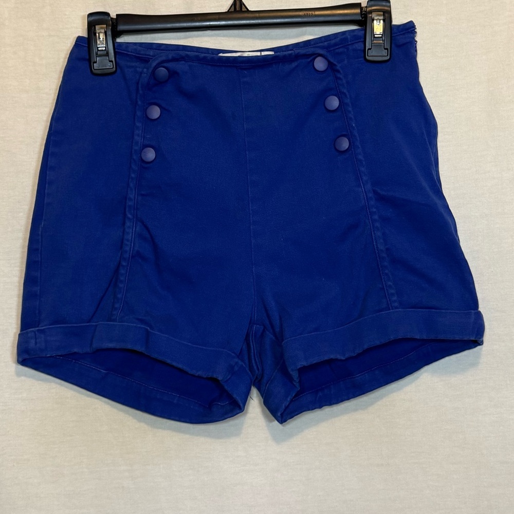 G-157 Papaya Blue Double Snap Front Summer Shorts Size M